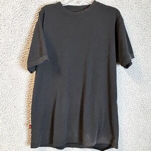 VTG Koman Modern Basics Mens Large Blacked Ribbed Knit T Shirt Retro Goth Rave